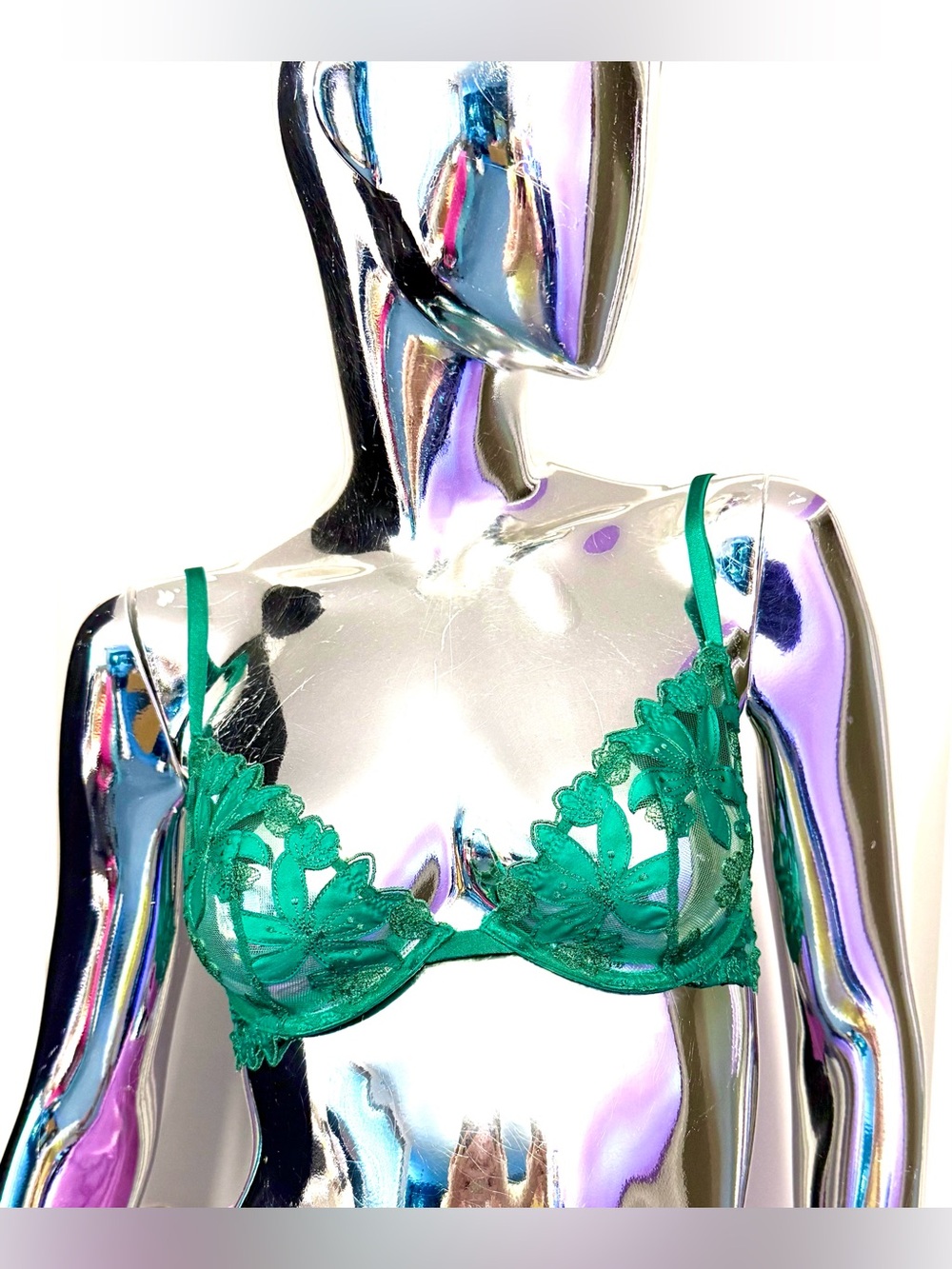 Victoria's Secret Emerald Green Sheer Floral Lace Underwire Bra